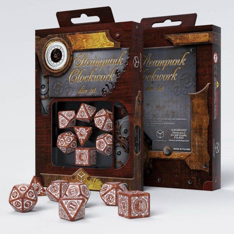 Steampunk Clowckwork pack dés caramel & blanc (7)