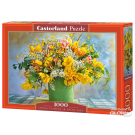 Fleurs de printemps dans un vase vert, puzzle de 1000 pièces