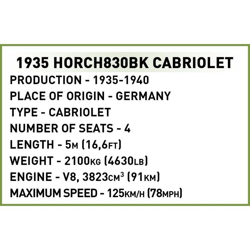 247 PCS HC WWII /2262/ 1935 HORCH 830 CABRIOLET