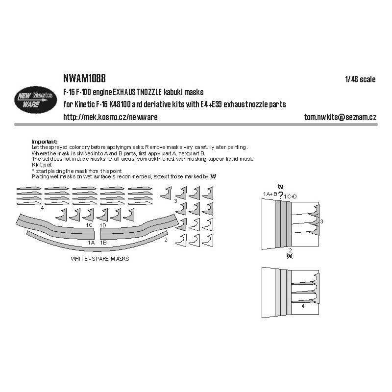 Moteur F-16 F-100 BUSE D'ÉCHAPPEMENT masques kabuki pièces E4 + E33 buses d'échappement