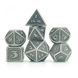 Dés Métal - Lot de 7 dés (16mm) - Dragon Scale Silver