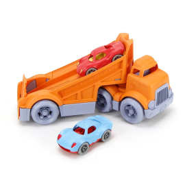 GreenToys Véhicules: CAMION DE COURSE 30,48x11,43x13,34cm, avec 2 voitures, en boîte, 6m+