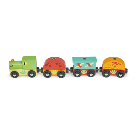 Mentari Set de Train: TRAIN DINO 31x3,5x5cm, avec locomotive et trois wagons, avec pièces de dinosaures amovibles, magnétiques, 