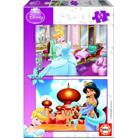  2 Puzzles 48 Pièces Princesse DISNEY - Cendrillon et Jasmine